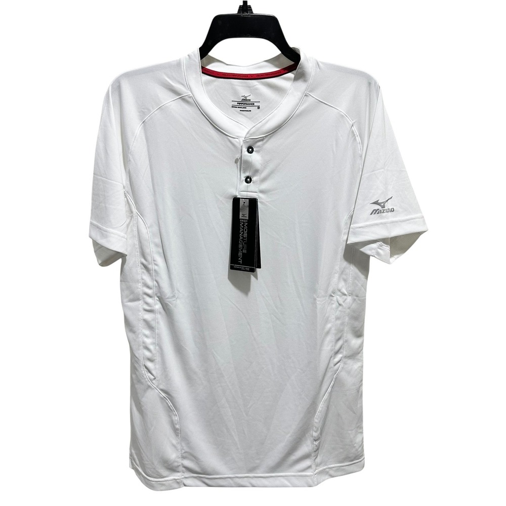 Mizuno Mens‎ Size S Elite White 2-Button Baseball Jersey Short Sleeve